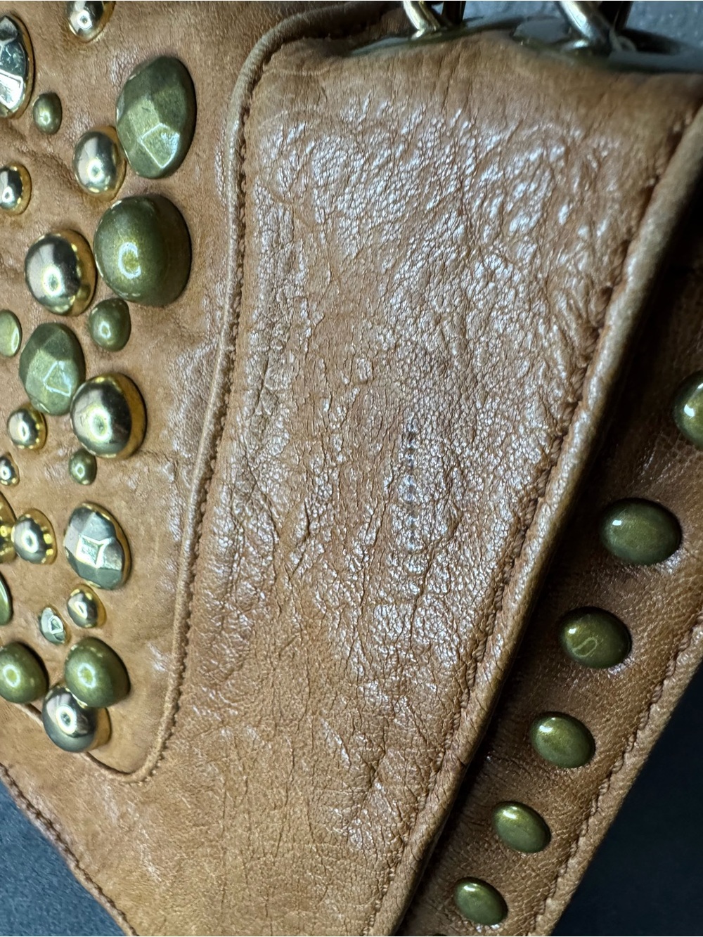 Hype Studded Brown Crossbody Shoulder Bag Chain Strap Festival Purse - Picture 5 of 16